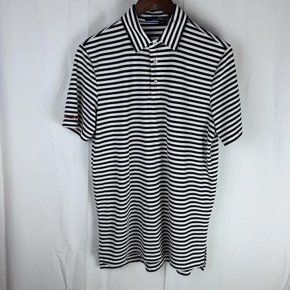 RLX Ralph Lauren‎ Golf Polo Shirt Mens Small Black White Striped Folds of Honor